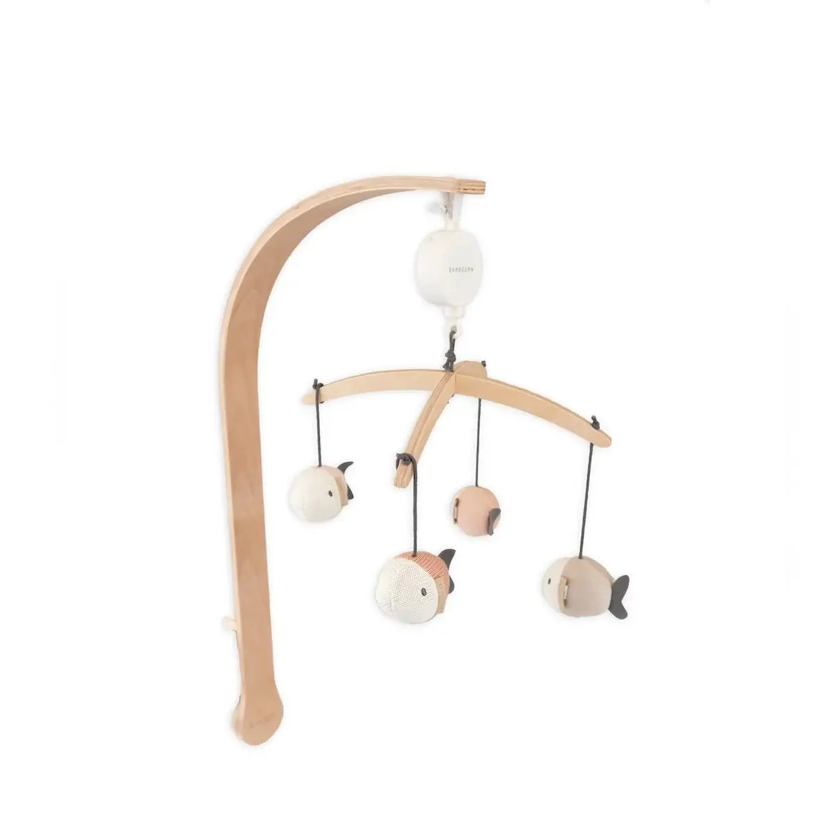 Giostrina In Legno Musicale Con Toys A Maglia Di Bambù Fish Pink Bamboom - giochi da viaggio