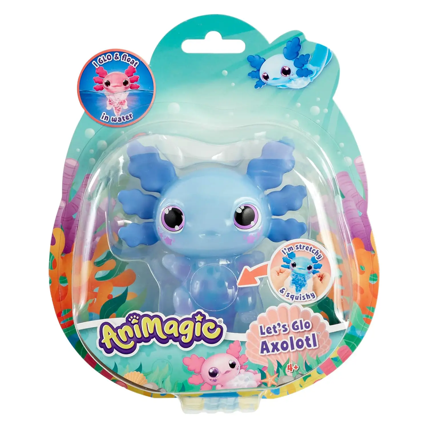 Animagic Let's Glo Axolotl: Pesciolino Luminoso Galleggiante Azzurro - Animali