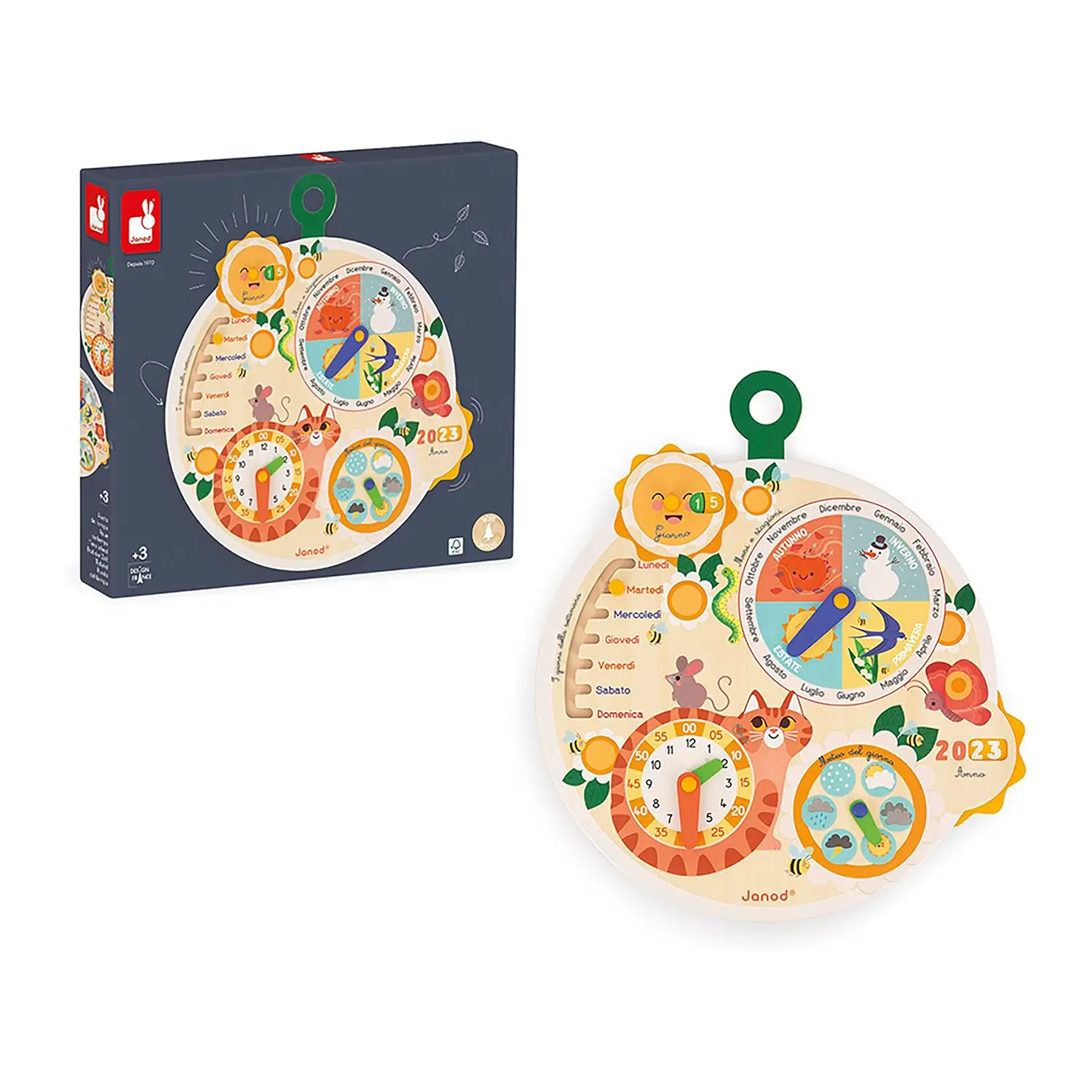 Janod - Ruota del Tempo in Legno FSC - Versione italiana Calendario Educativo - Primi giochi
