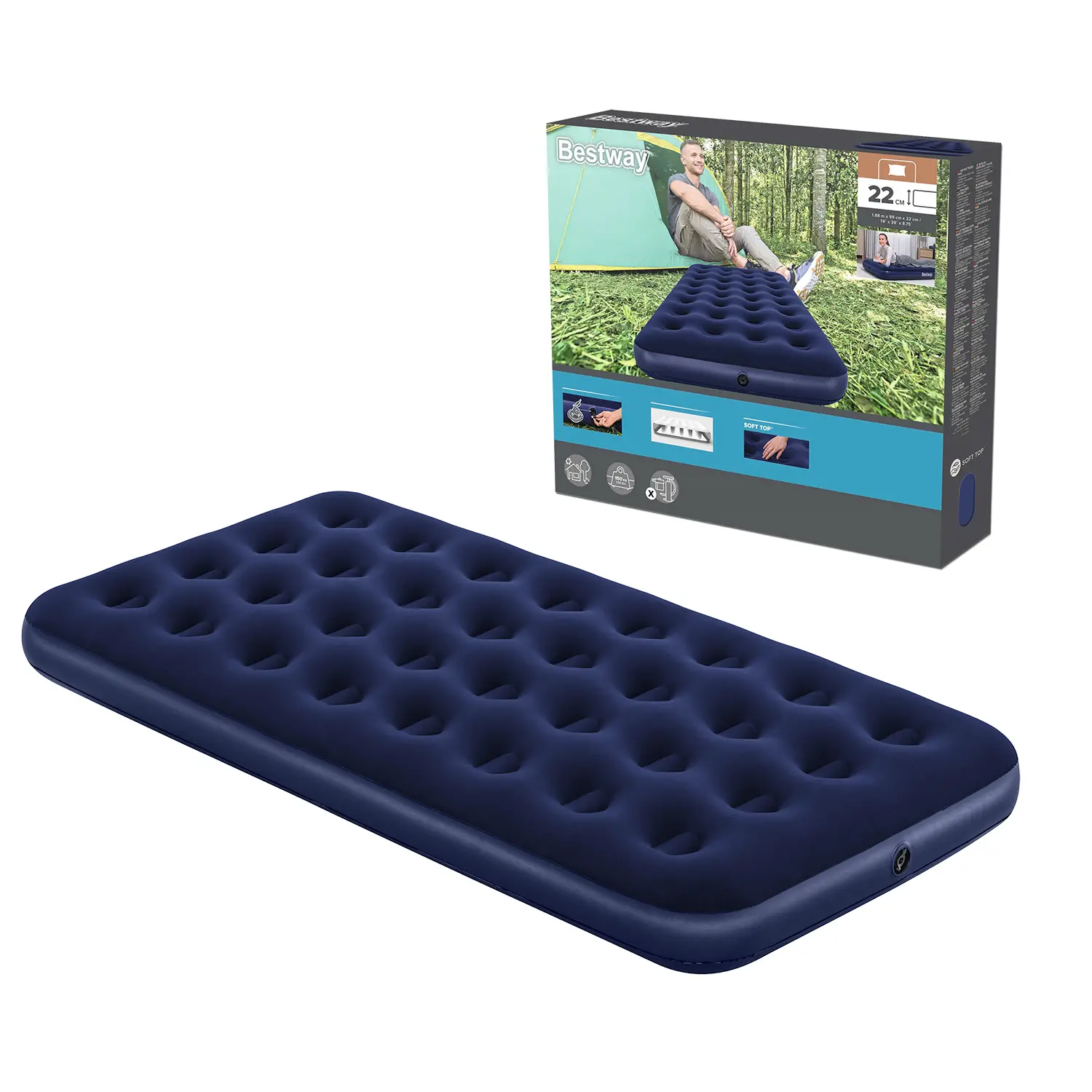 Airbed Pvc Blu Floccato Singolo Plus Cm. 188x99x22 - materassi gonfiabili
