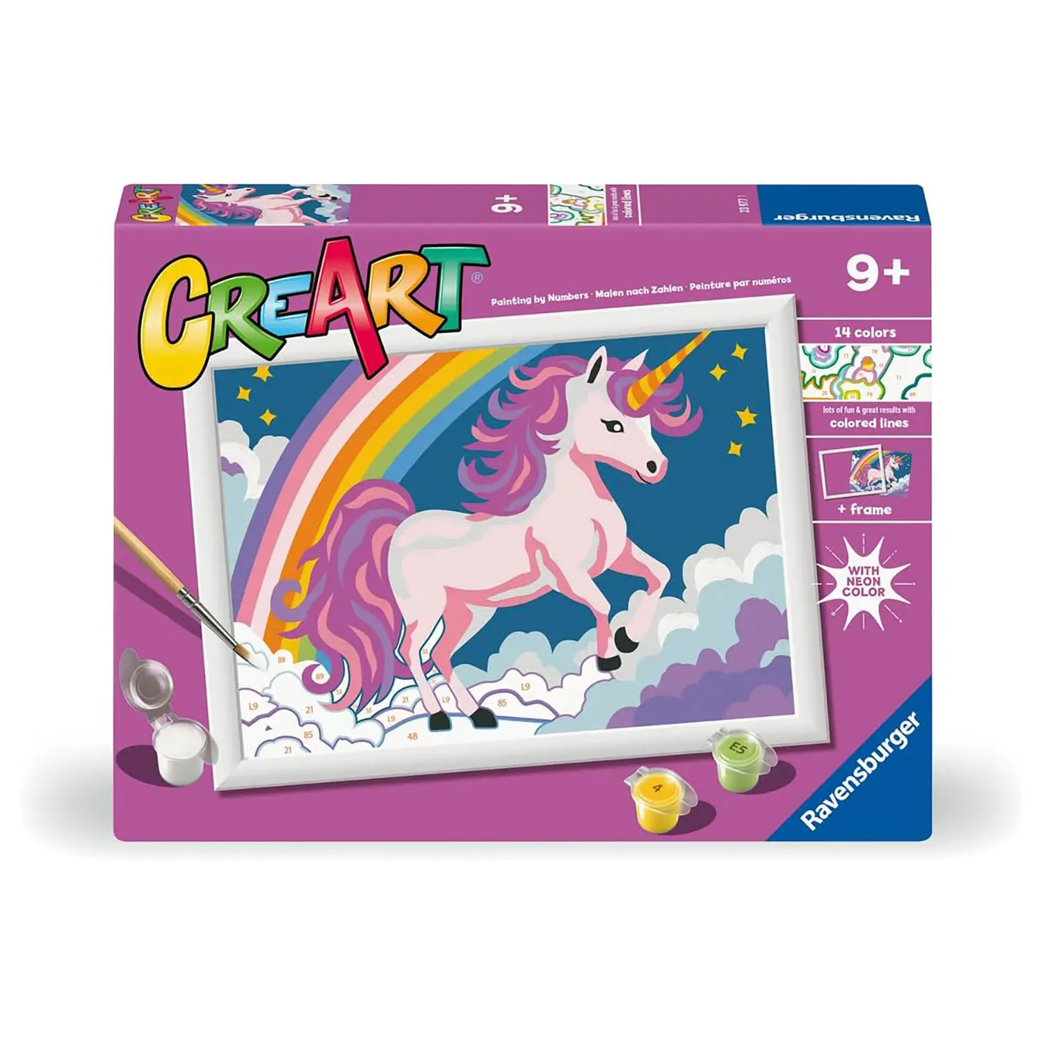 Ravensburger CreArt – Unicorno Rosa Neon, Dipingere con i Numeri - creatività