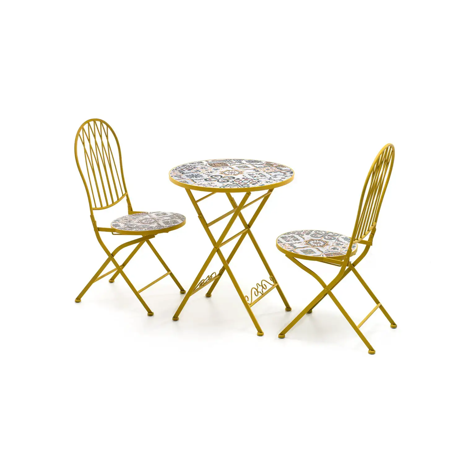 Set Capri Tavolo+2 Sedie Piegh. Diam. 60 Cm H 93 Maioliche Ocra Salmar - tavoli, sedie e poltroncine