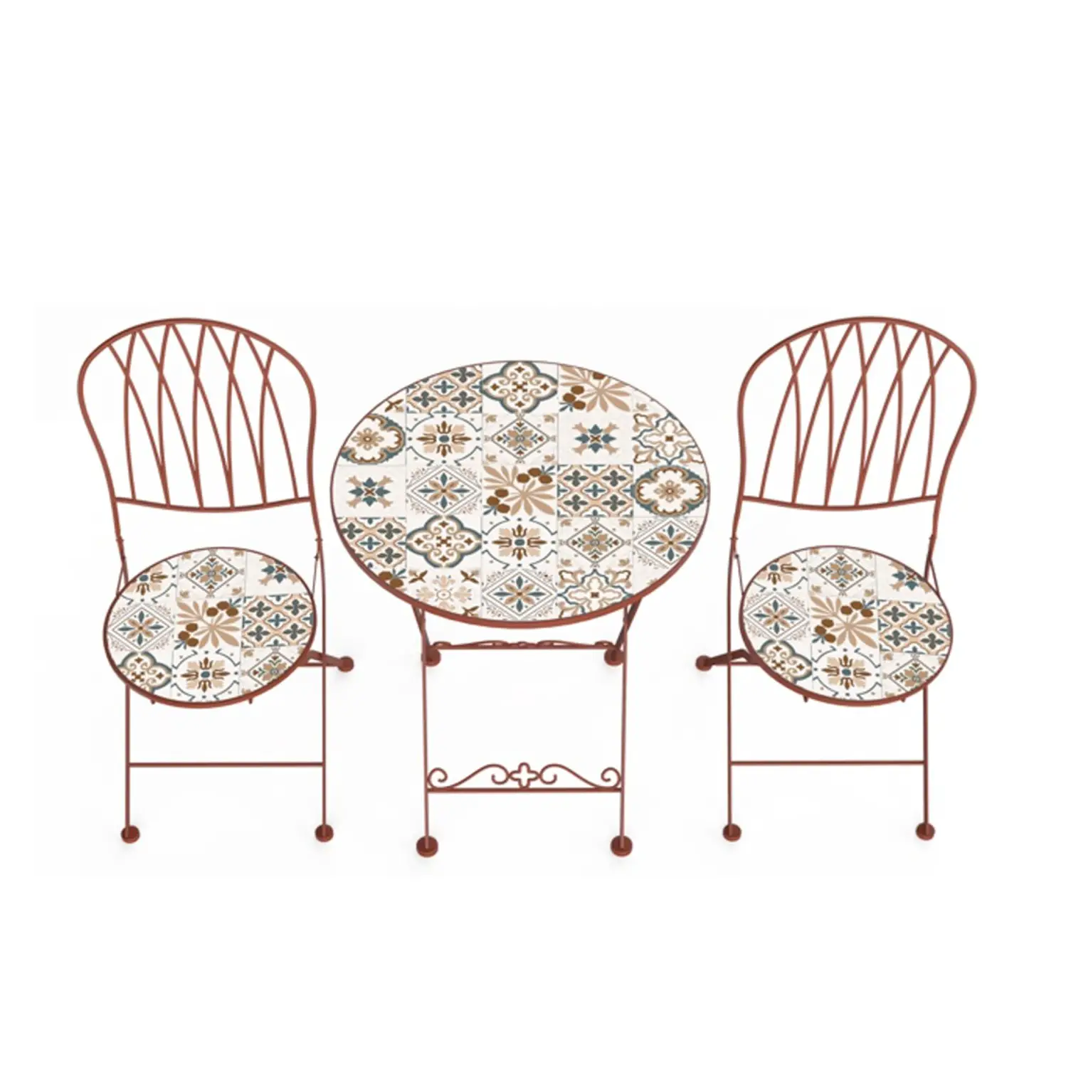 Set Capri Tavolo e 2 Sedie Pieghevoli Color Terracotta, Fantasia Maioliche - tavoli, sedie e poltroncine