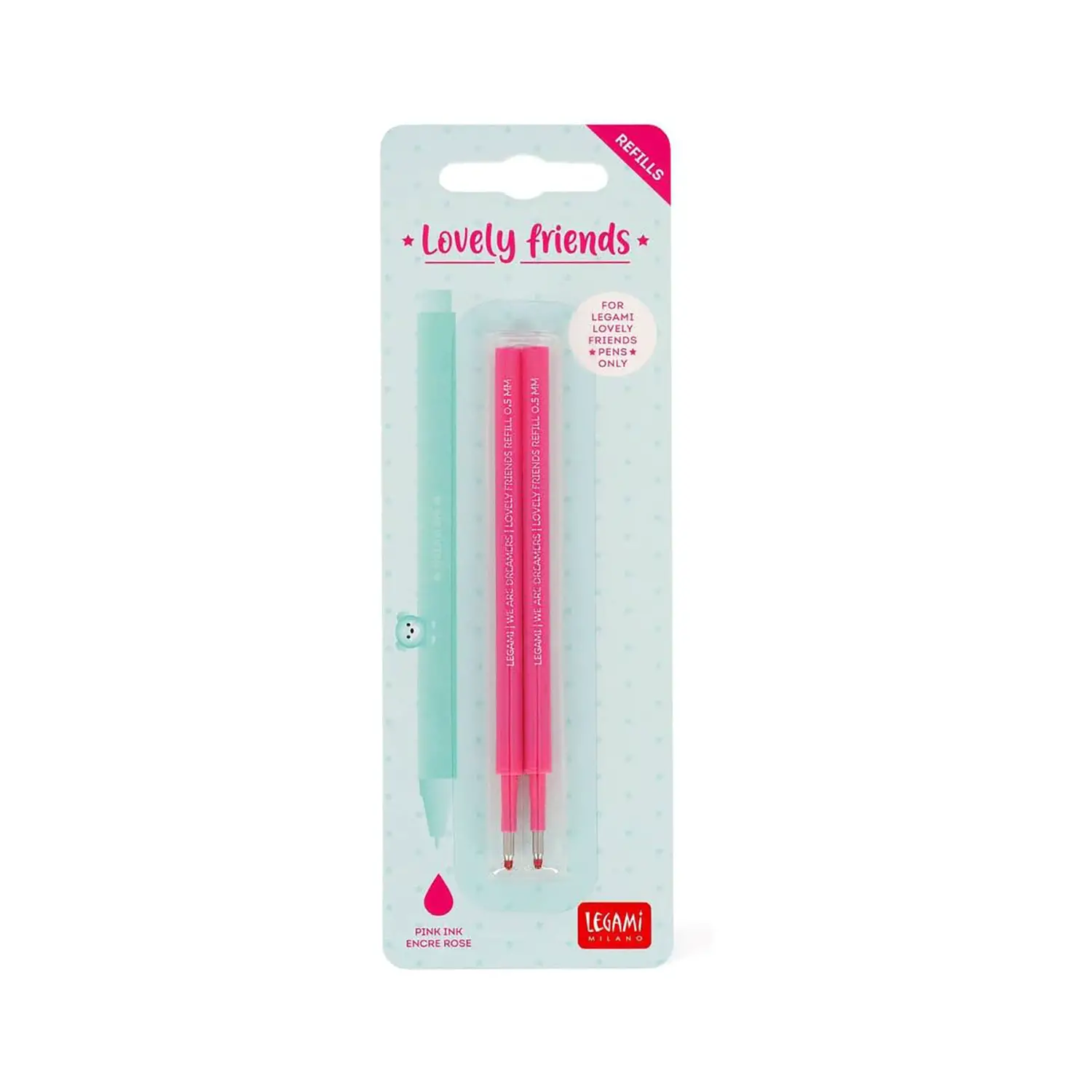Legami Lovely Friends - Set di 2 ricariche per penna gel, colore: Rosoo -