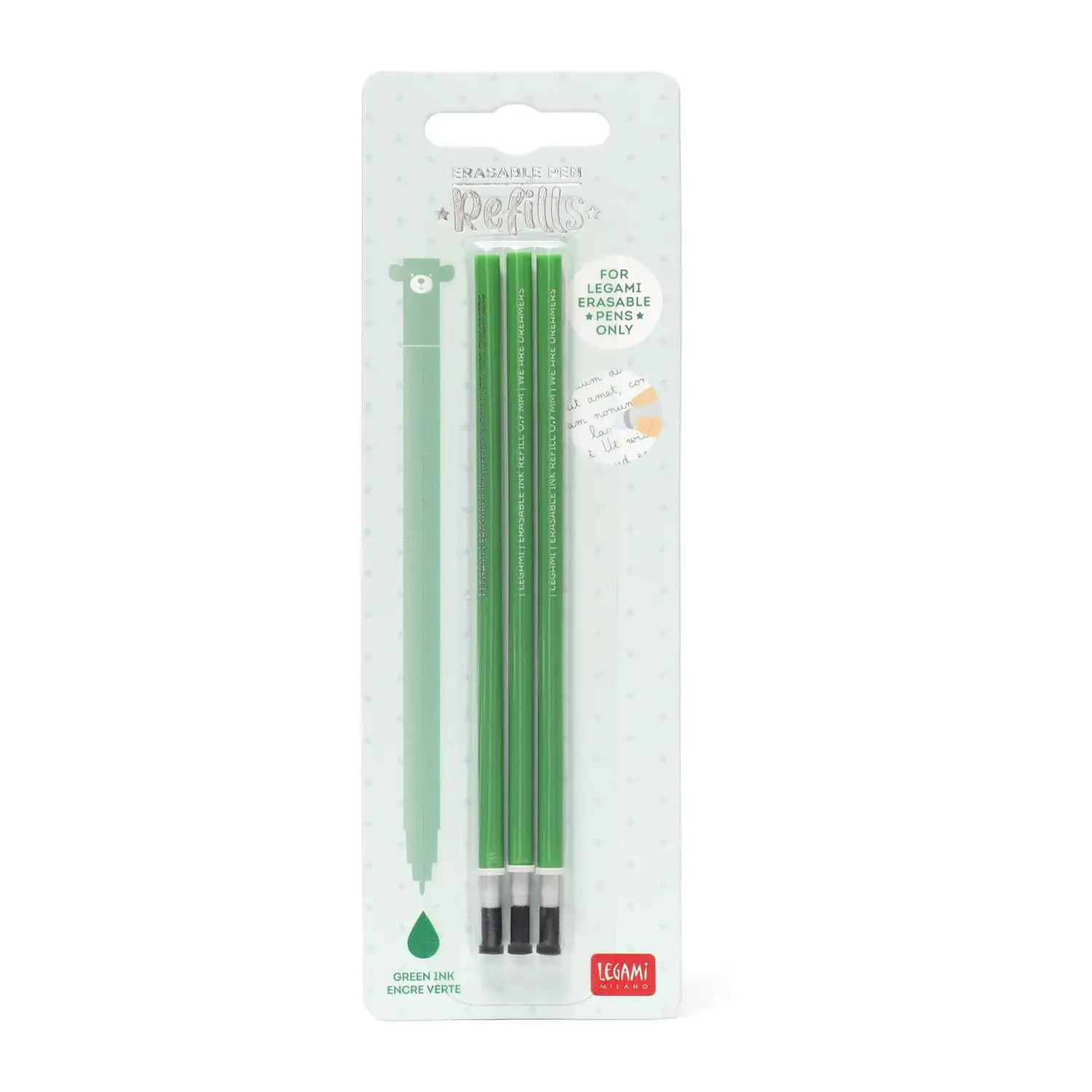 Legami - Refill per Penna Gel Cancellabile Verde, Set 3 Pezzi -