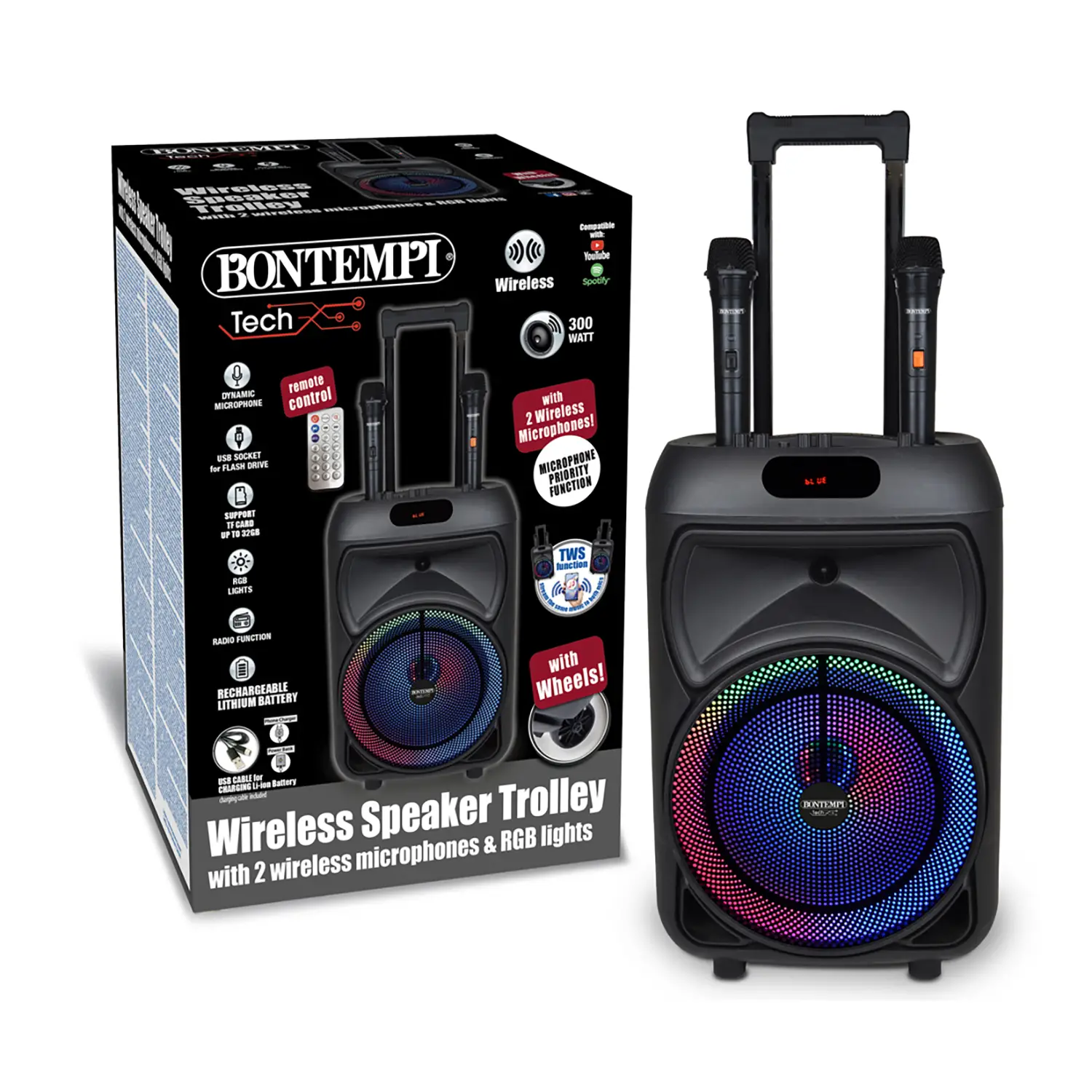 Cassa Trolley Wireless con 2 Microfoni e Luci RGB Integrate - Sistemi audio