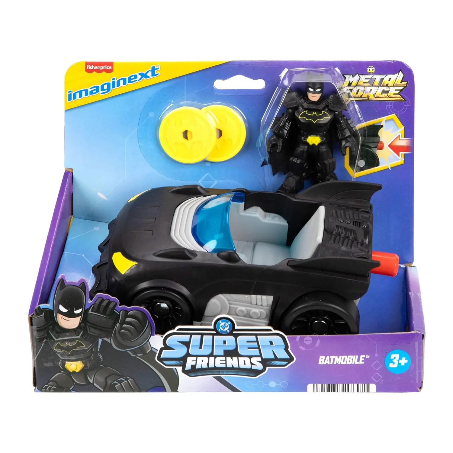 Imaginext Dc Super Friends Metal Force Batmobile - action figures ed accessori