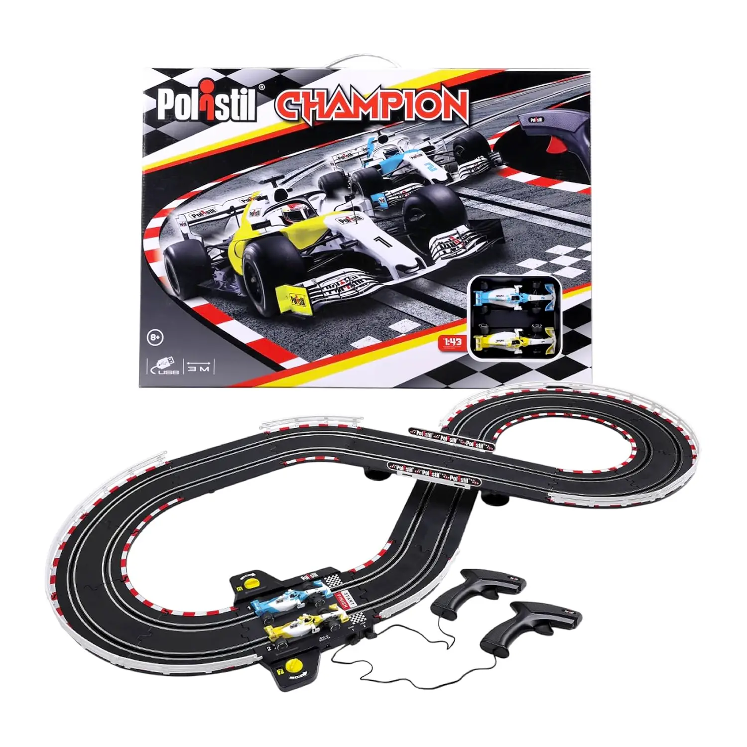 Polistil Champion Pista Elettrica con 2 Slot Car da Corsa in Scala 1:43 - Veicoli, garage e piste