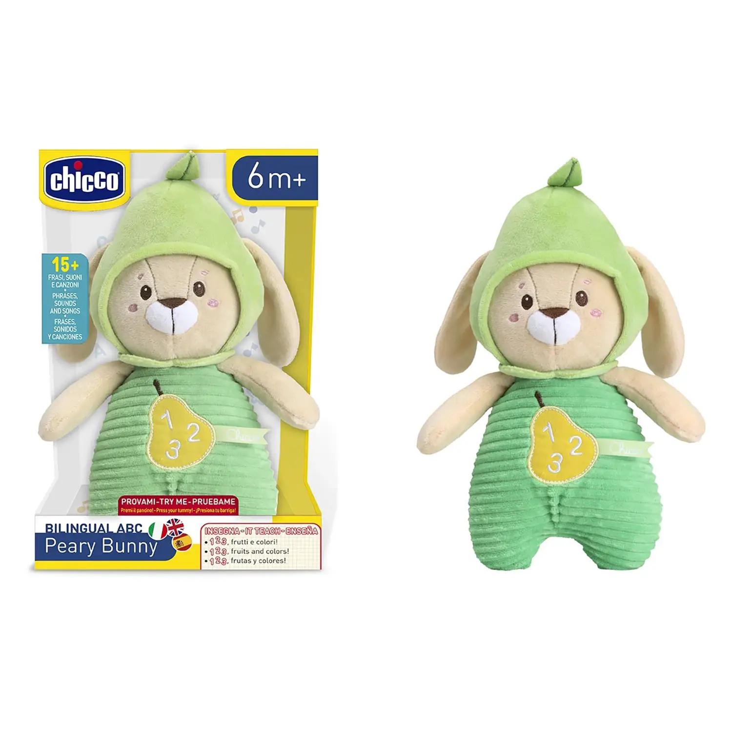 Chicco Peluche Interattivo Pera Trilingue Numeri e Colori - Primi giochi