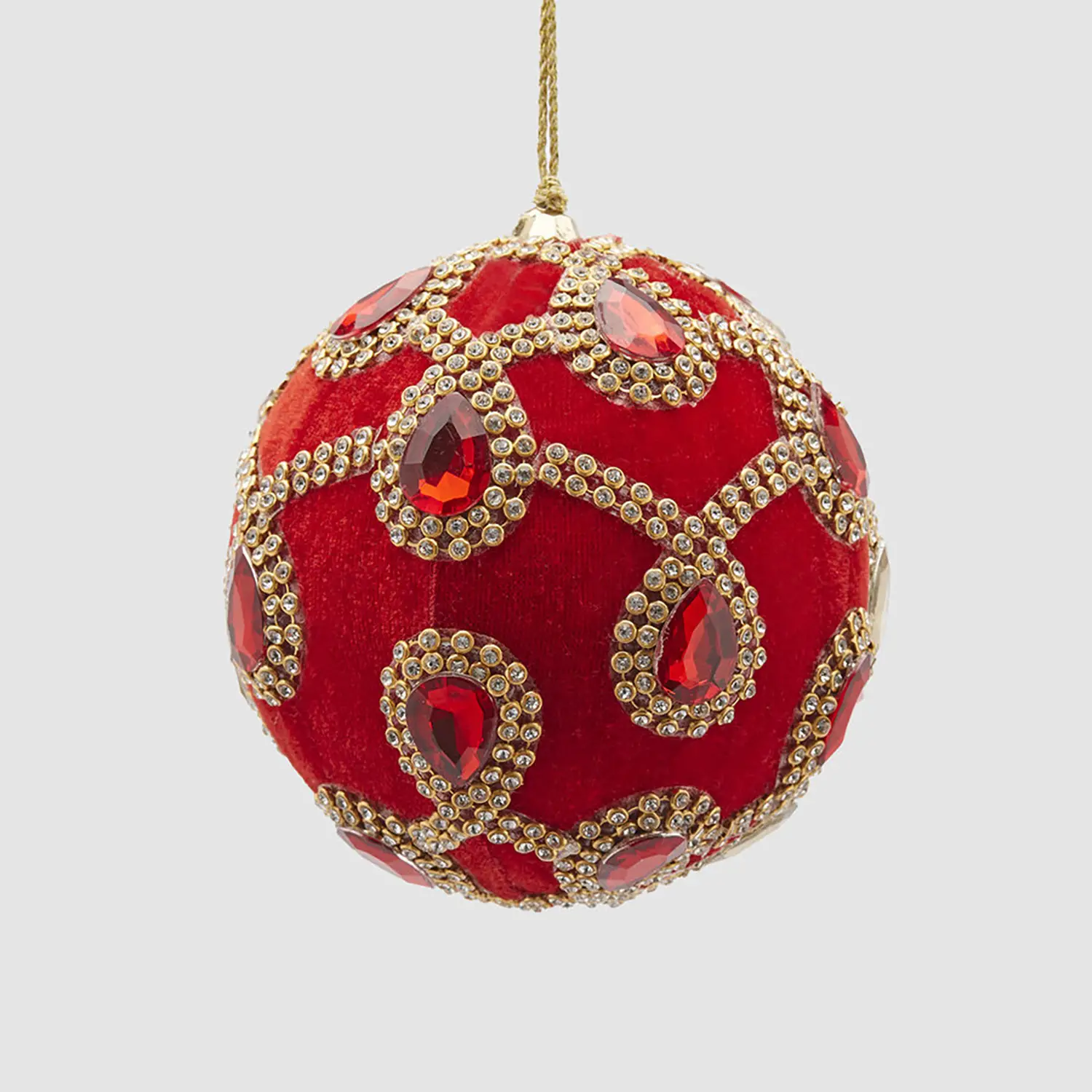 Palla Natalizia Velluto Rosso con Gemme 10cm EDG Elegante - addobbi albero