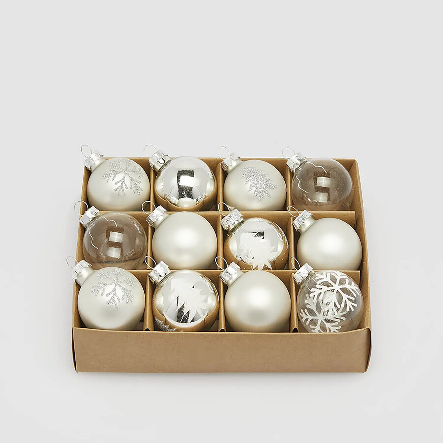 EDG Addobbo Natale Palle Pini Set 12pz Ø4cm Bianco Argento - addobbi albero