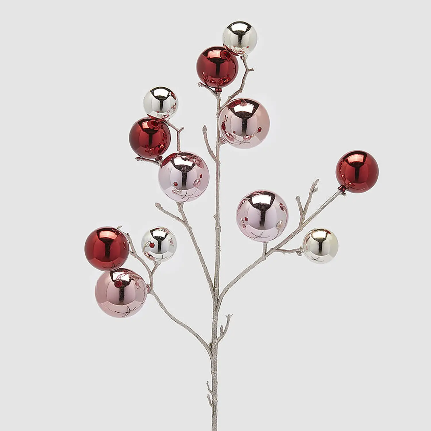 Ramo Natalizio con Palle Mix Rosa e Argento Decorazione H53 - fiori e ghirlande