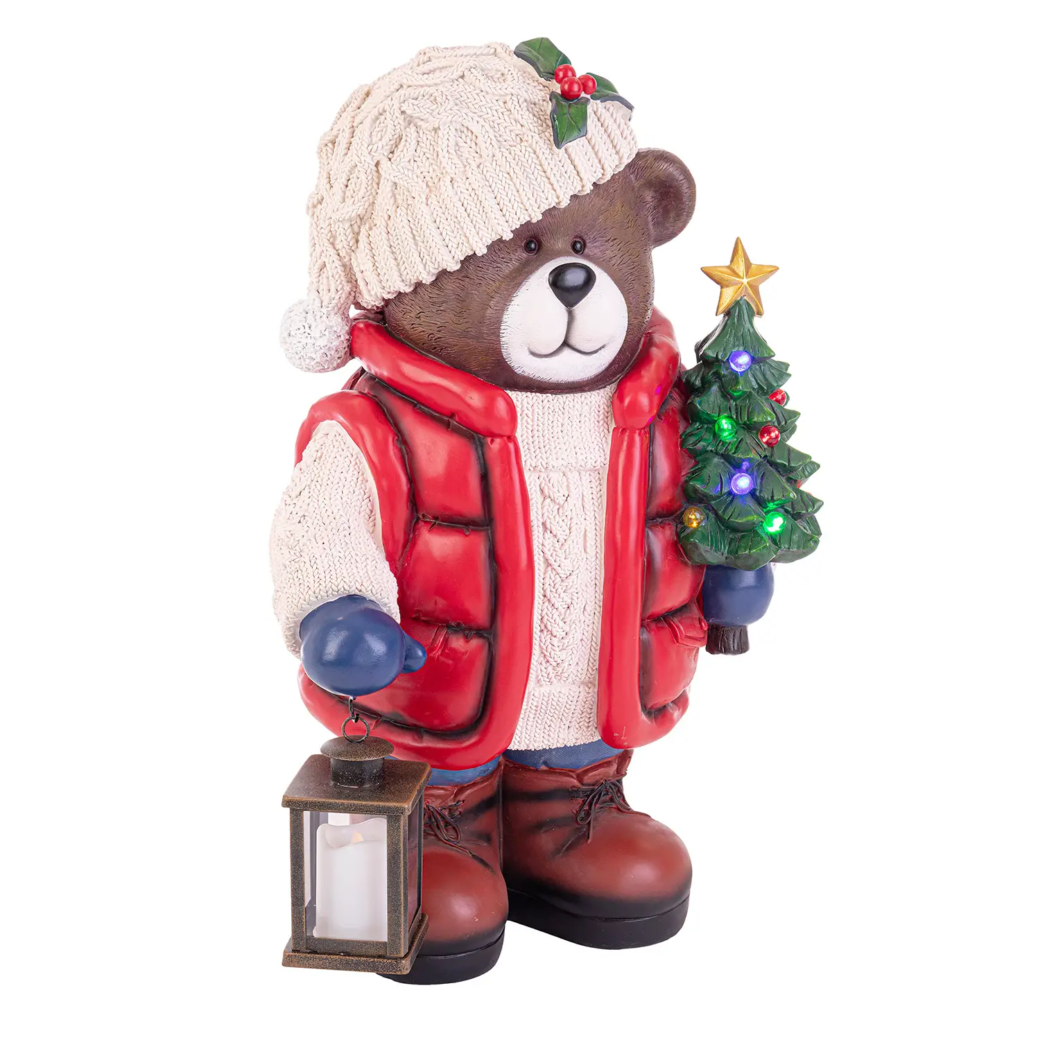 Orso Natalizio Chatfield con Pino e Luci LED - Bizzotto - addobbi casa