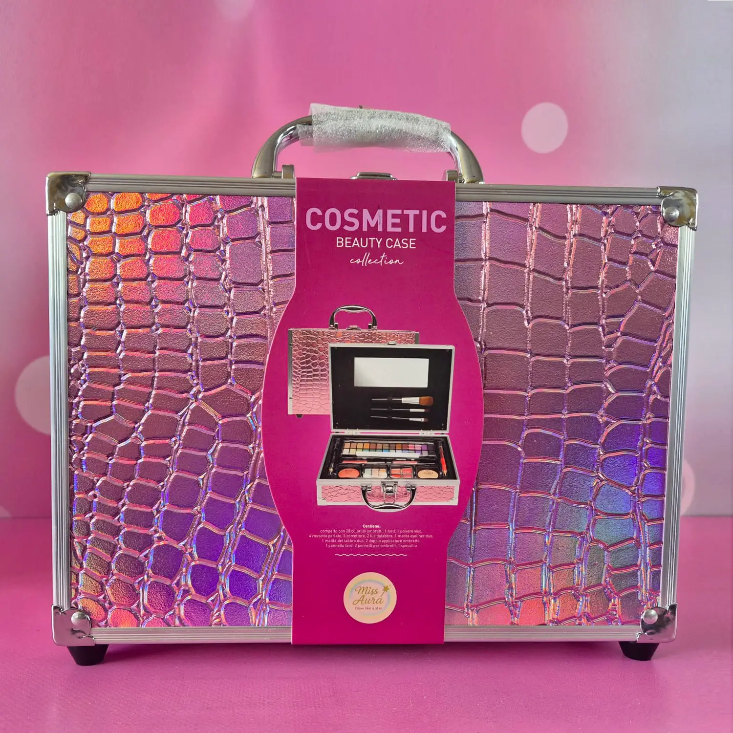 Beauty Case In Alluminio 46 Pezzi Finitura In Coccodrillo Rosa - bellezza e accessori