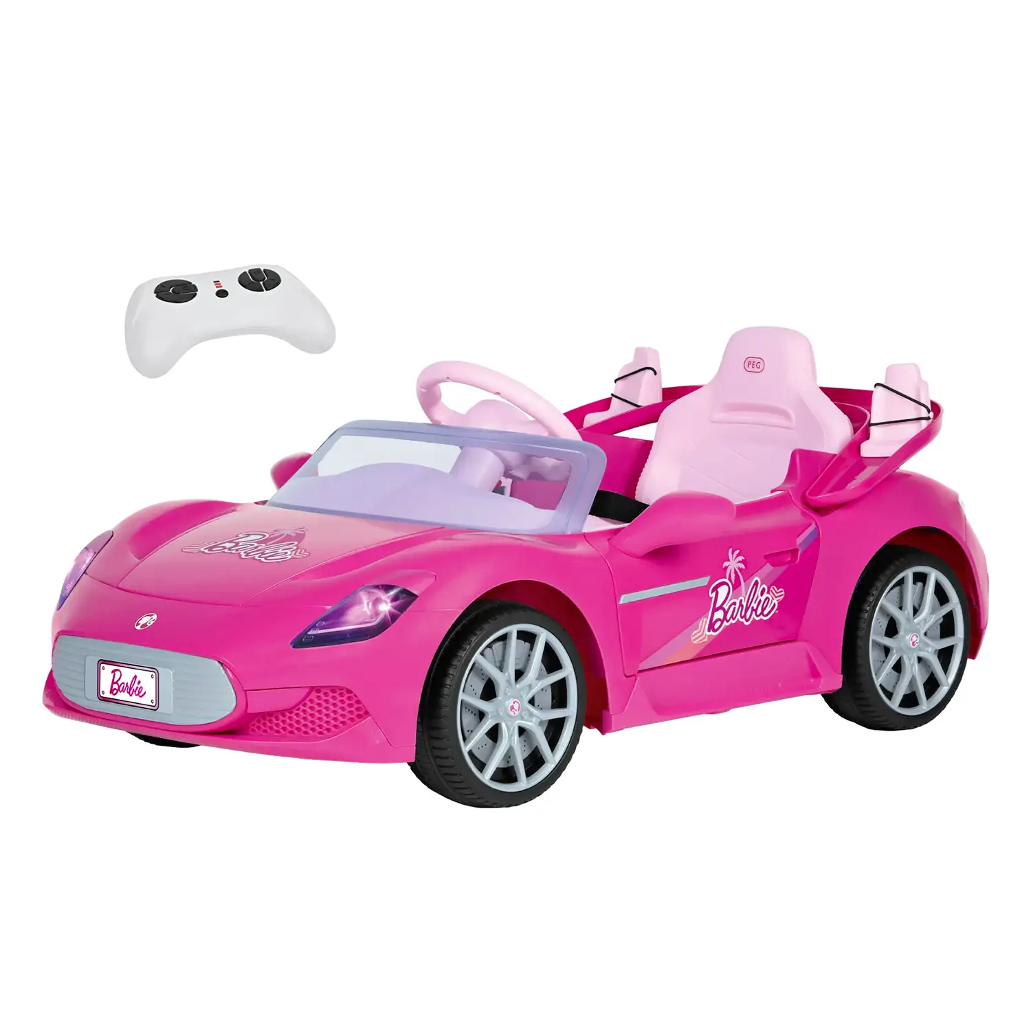 Auto Elettrica di Barbie 12V con Sedile in Similpelle, Luci LED, Portiere Apribili, Rosa - auto