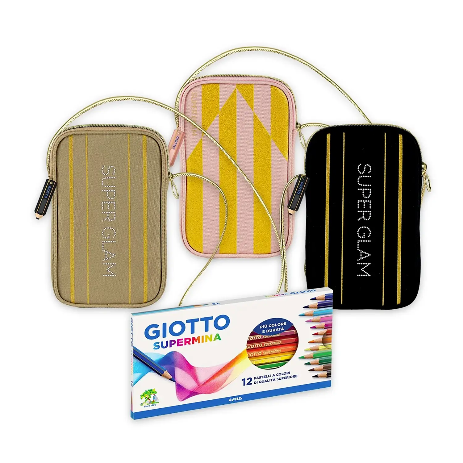 Giotto Supermina - Astuccio Da 12 Colori + Pochette Super Glam - Pastelli