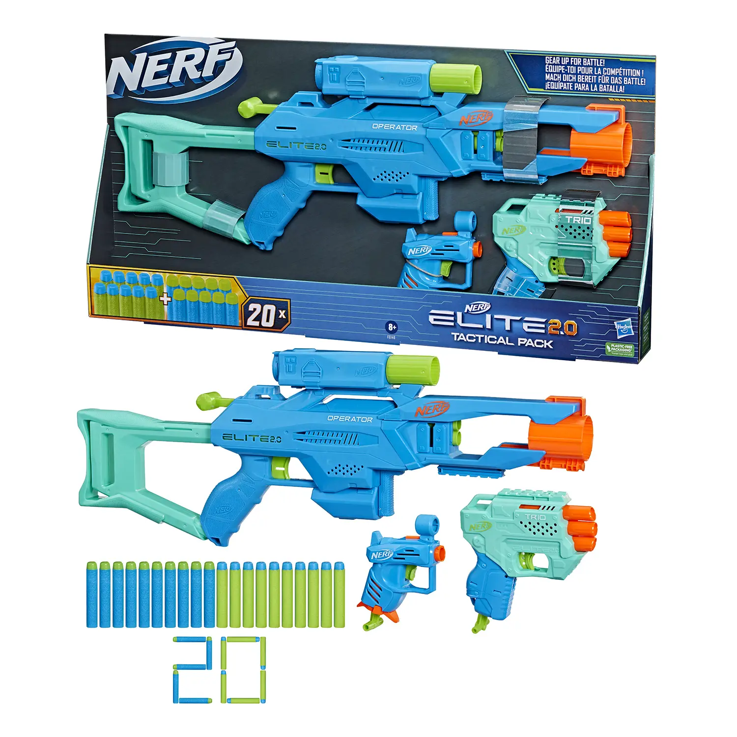Nerf Elite 2.0 Tactical Pack 3 Blaster + 20 Dardi - armi soldatini