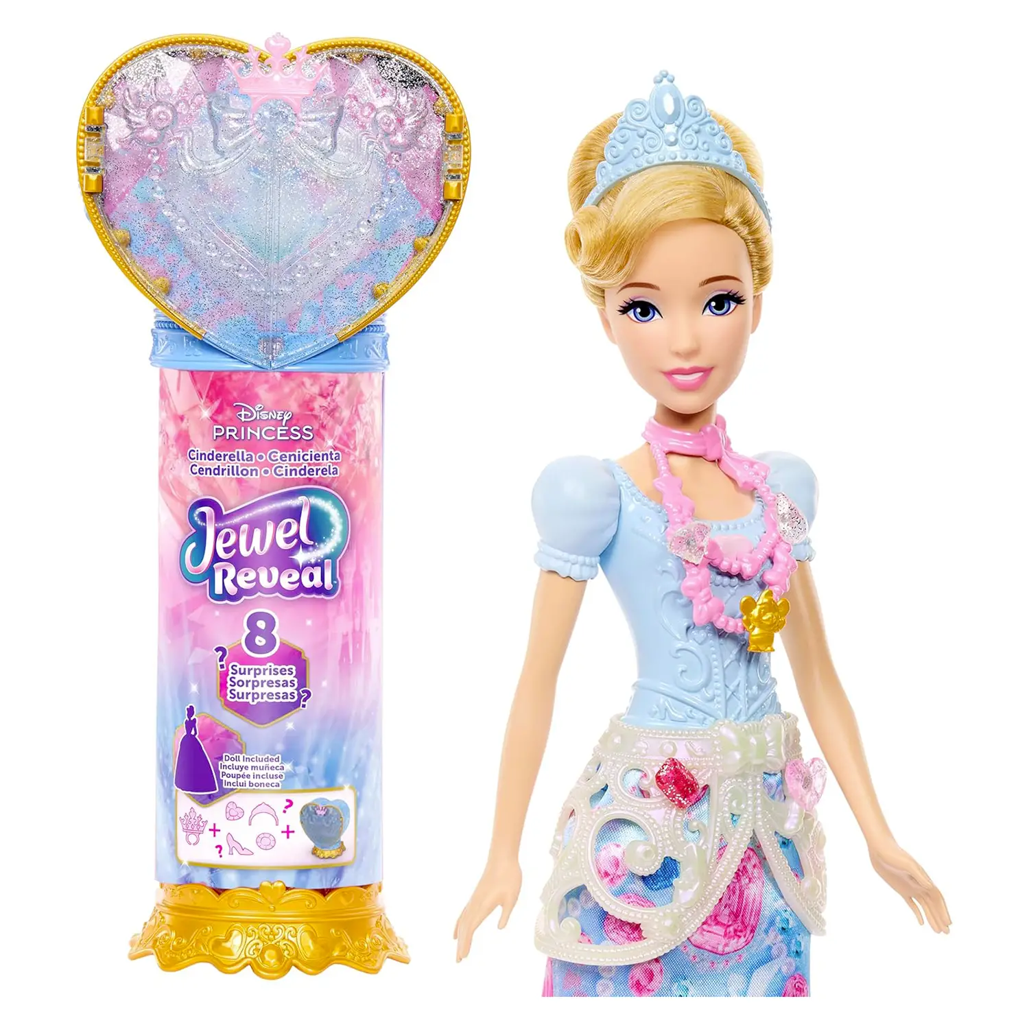 Disney Princess - Bambola Cinderella Jewel Reveal Con Sorprese - collezionabili bambina