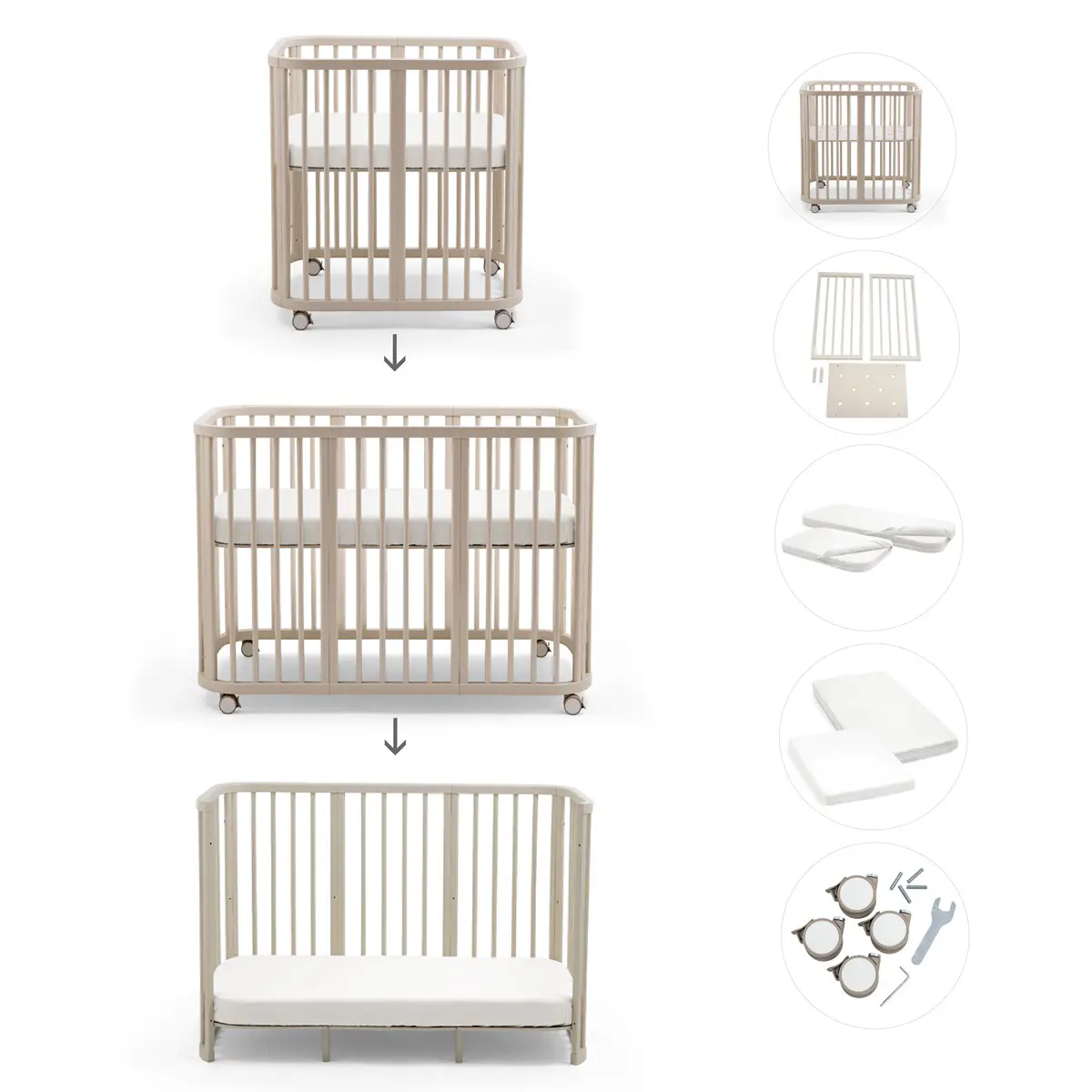 Stokke Nighti Culla Evolutiva Bundle 5in1 0-5 Anni Vanilla Whaite con Tessile bianco - collezioni
