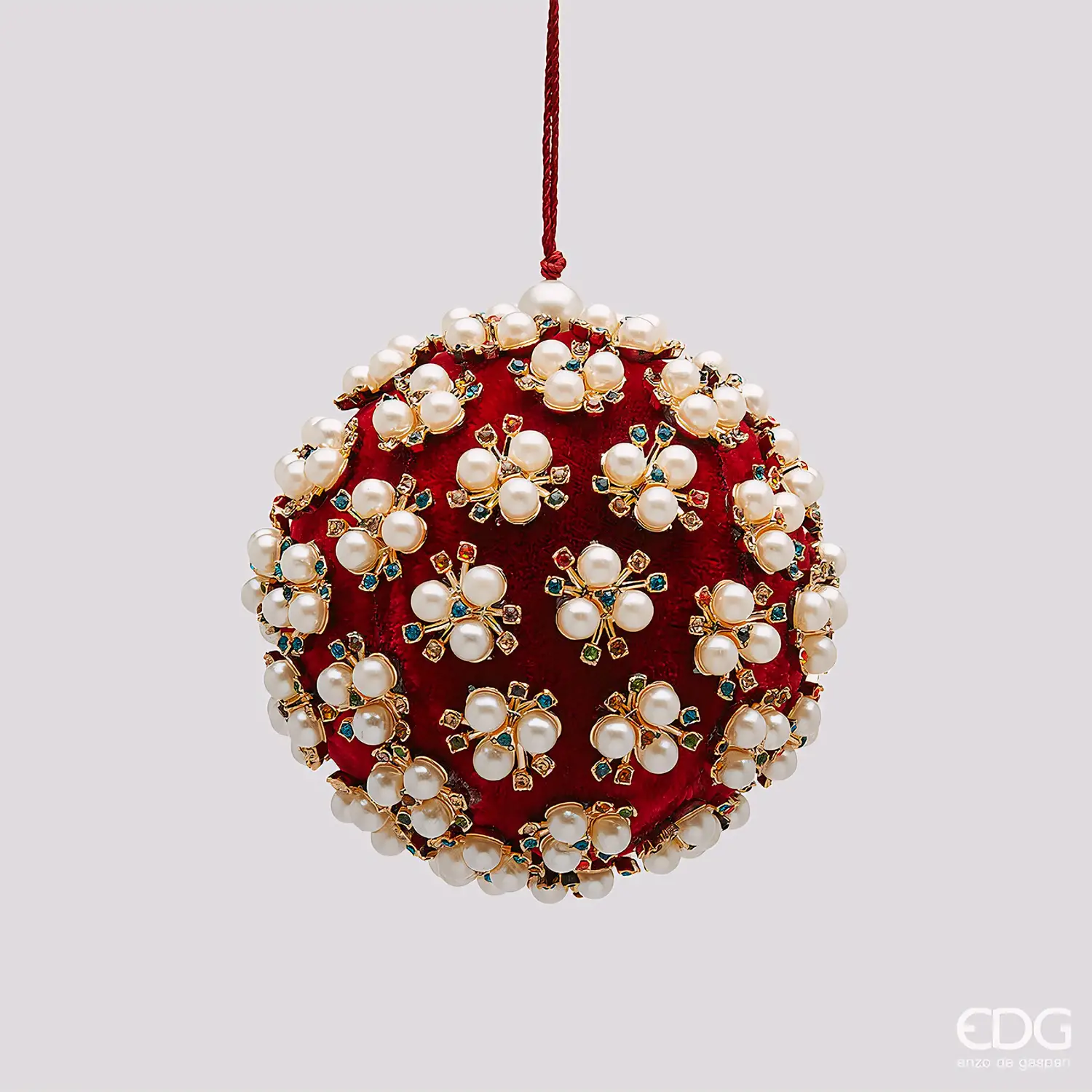 EDG Palla Elizabeth Velluto Rosso e Perle D10 cm - addobbi albero