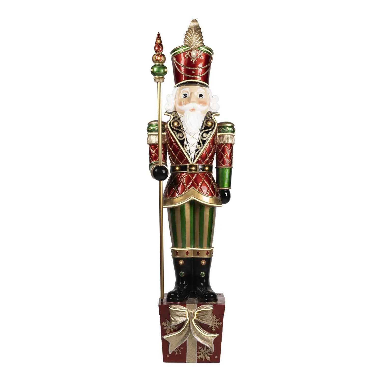 Natale Schiaccianoci 193 cm con Mantello Effetto Pelliccia e LED - schiaccianoci
