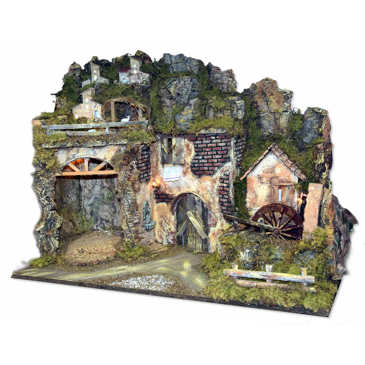 Presepe con Mulino ad Acqua Luci LED e Pompa 60x34x44 cm - presepi
