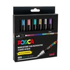 Pennarelli Uni Posca Metal - Punta Media da 1,8-2,5 mm - Set 8 Colori