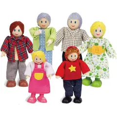 Famiglia Felice con Nonni Caucasica in Legno - 6 Personaggi