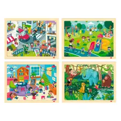 Puzzle di Osservazione: Rispetto e Convivenza Civile – Set 4 Puzzle in Legno Ecologico