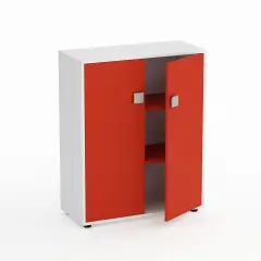 Mobile Scuola Kubò Bianco – 2 Ante H 110 cm e Ripiani Rossi | Conforme CAM