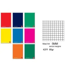 Quaderno Maxi Pigna Colours 80gr - 42 Pagine - Quadretto 5mm