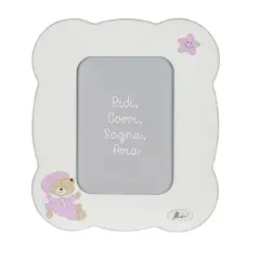 CORNICE PORTA FOTO IN LEGNO BIANCO MARGHERITA CON ORSO ROSA VERTICALE
