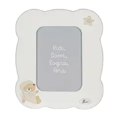 CORNICE PORTA FOTO IN LEGNO BIANCO MARGHERITA CON ORSO BEIGE VERTICALE