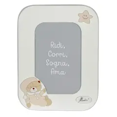 CORNICE PORTA FOTO IN LEGNO BIANCO CON ORSO BEIGE VERTICALE