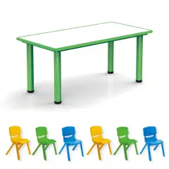 Tavolo e Sedie Bambini Scuola Infanzia e Primaria, Child Kit Verde - Conforme CAM