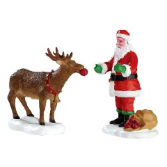 Statuetta Babbo Natale Premia la Renna Set di 2 Pezzi