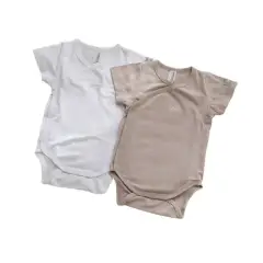 Body 9/12 Mesi Bambino Maniche Corte 2 Pezzi Cammello Bianco