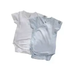 Body Bambino Maniche Corte - Taglia 1 Mese - 2 Pezzi Azzurro e Bianco