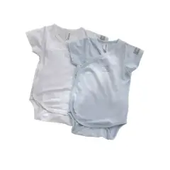 Body Bambino Maniche Corte - Taglia 6 Mesi - 2 Pezzi Azzurro e Bianco
