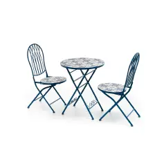 Set Capri Tavolo+2 Sedie Piegh. Diam. 60 Cm H 93 Maioliche Blu Salmar