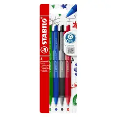 Penne a Scatto Stabilo Pointball Colorful 4 Penne Inchiostro Nero, Blu, Verde E Rosso