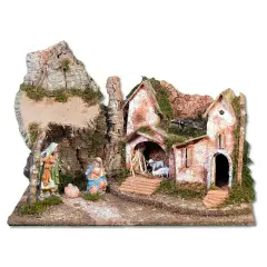 Capanna Presepe con Luci e Natività H16 cm 60x34x43