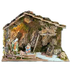 Capanna Presepe con Luce e Natività H16 cm 60x34x43