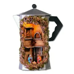 Moka Presepe con Natività e Luce 14x14x30 cm
