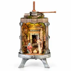Presepe Nel Torchio Illuminato con Natività e Luce Led, H10 cm 20x20x40